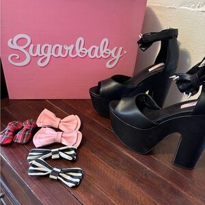 Black Platform Heels with Bow Accents
